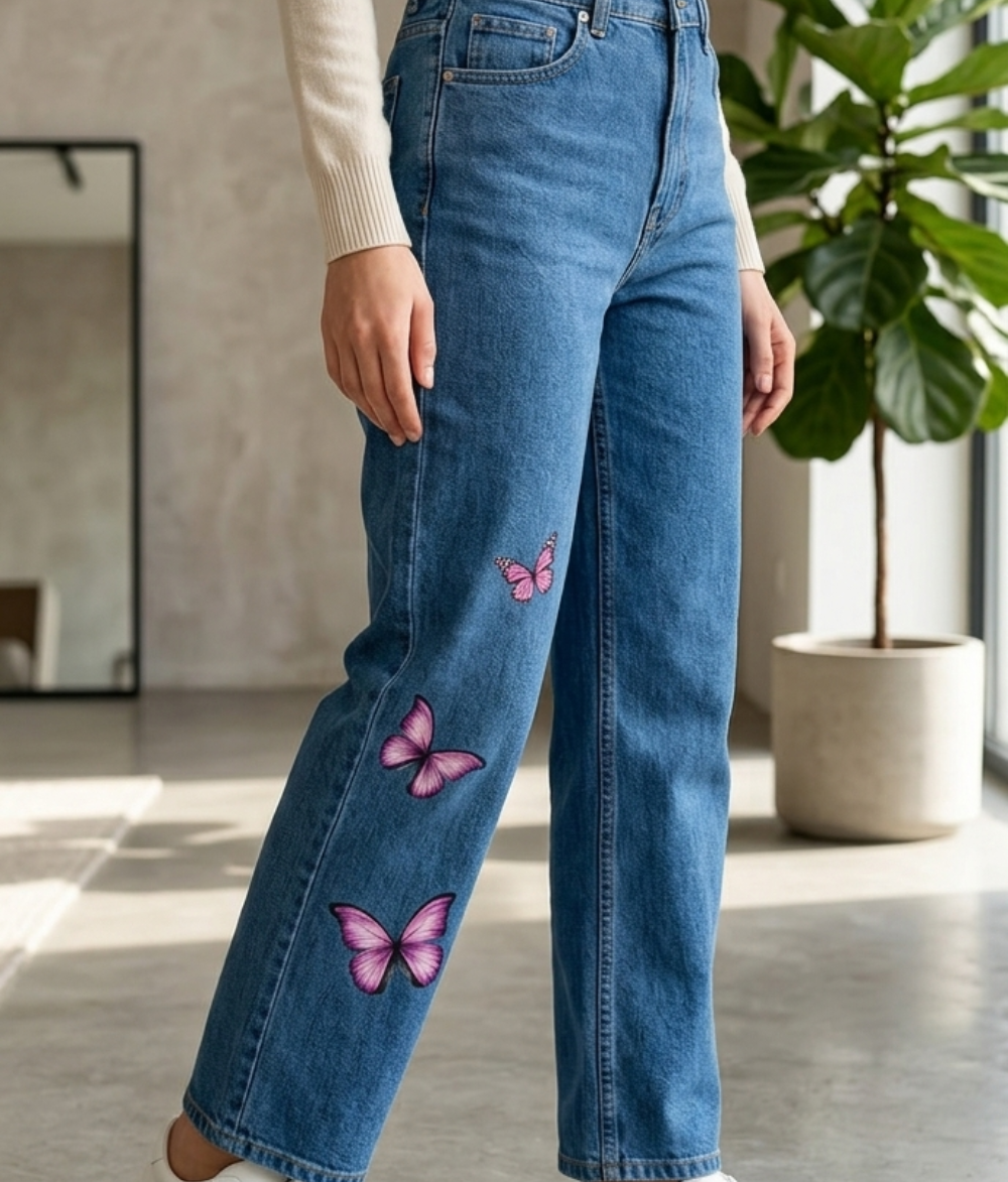 Butterfly Whimsy Straight-Leg Denim