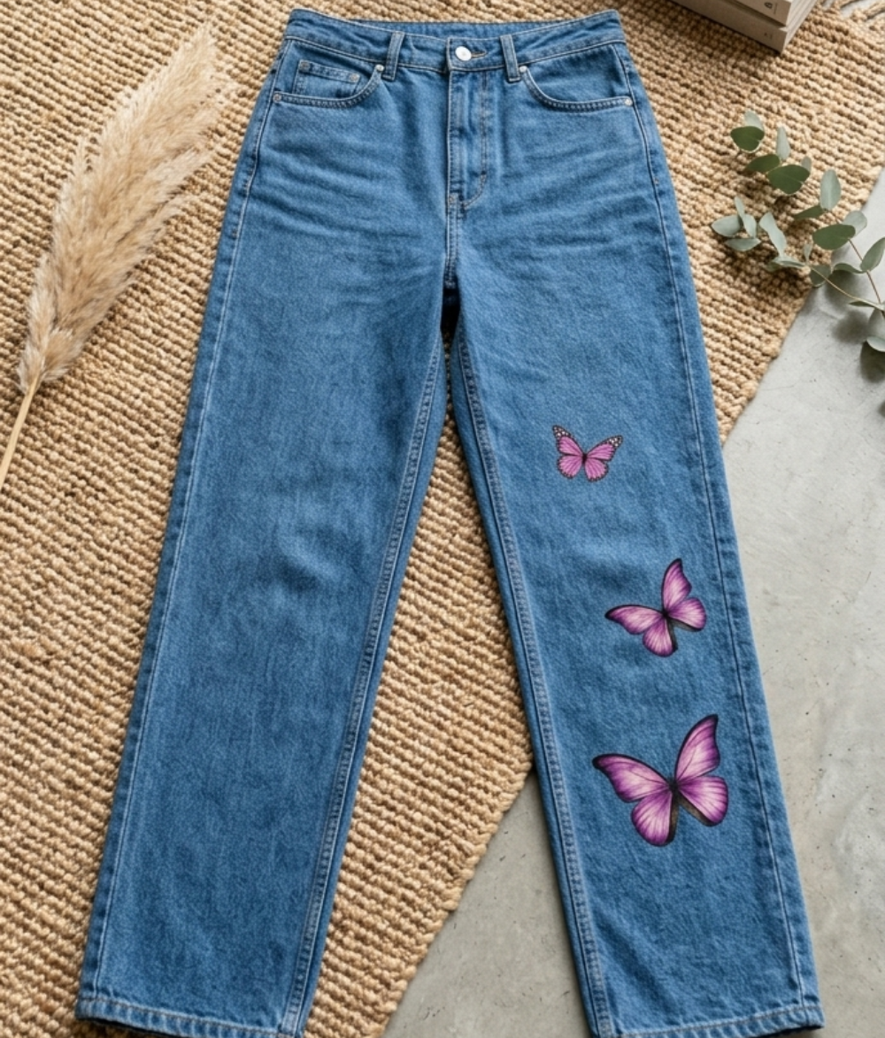 Butterfly Whimsy Straight-Leg Denim