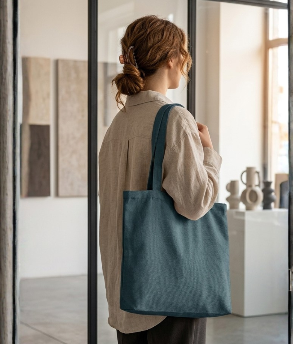 Minimalist Canvas Tote Bag in Slate Blue – Durable Canvas Shoulder Bag