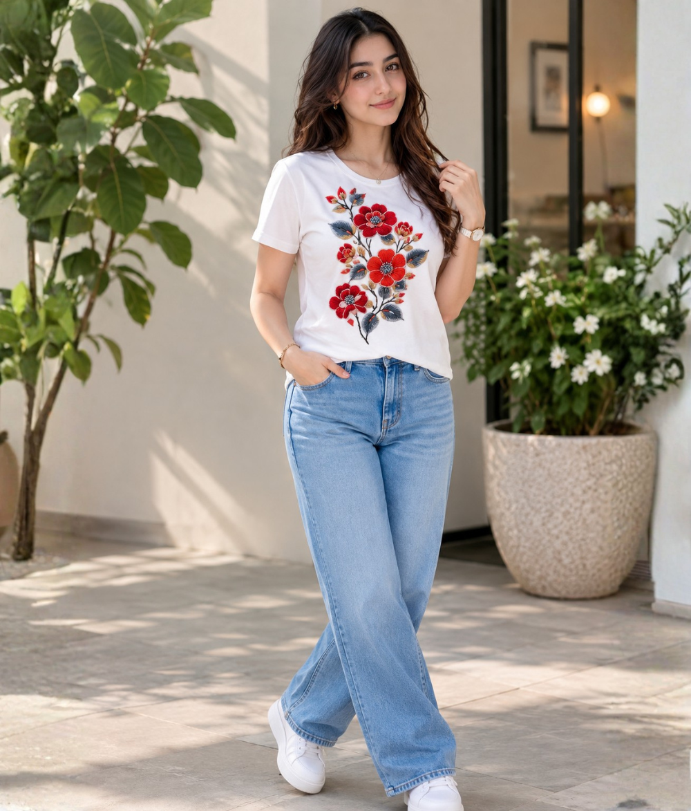 Floral Motif Girls T-Shirt