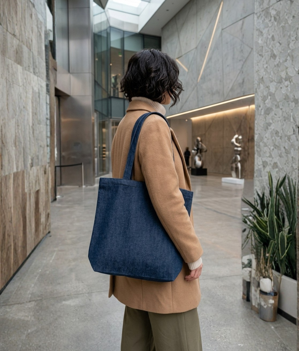 Premium Denim Tote Bag | Dark Wash Blue Cotton Canvas Shoulder Bag