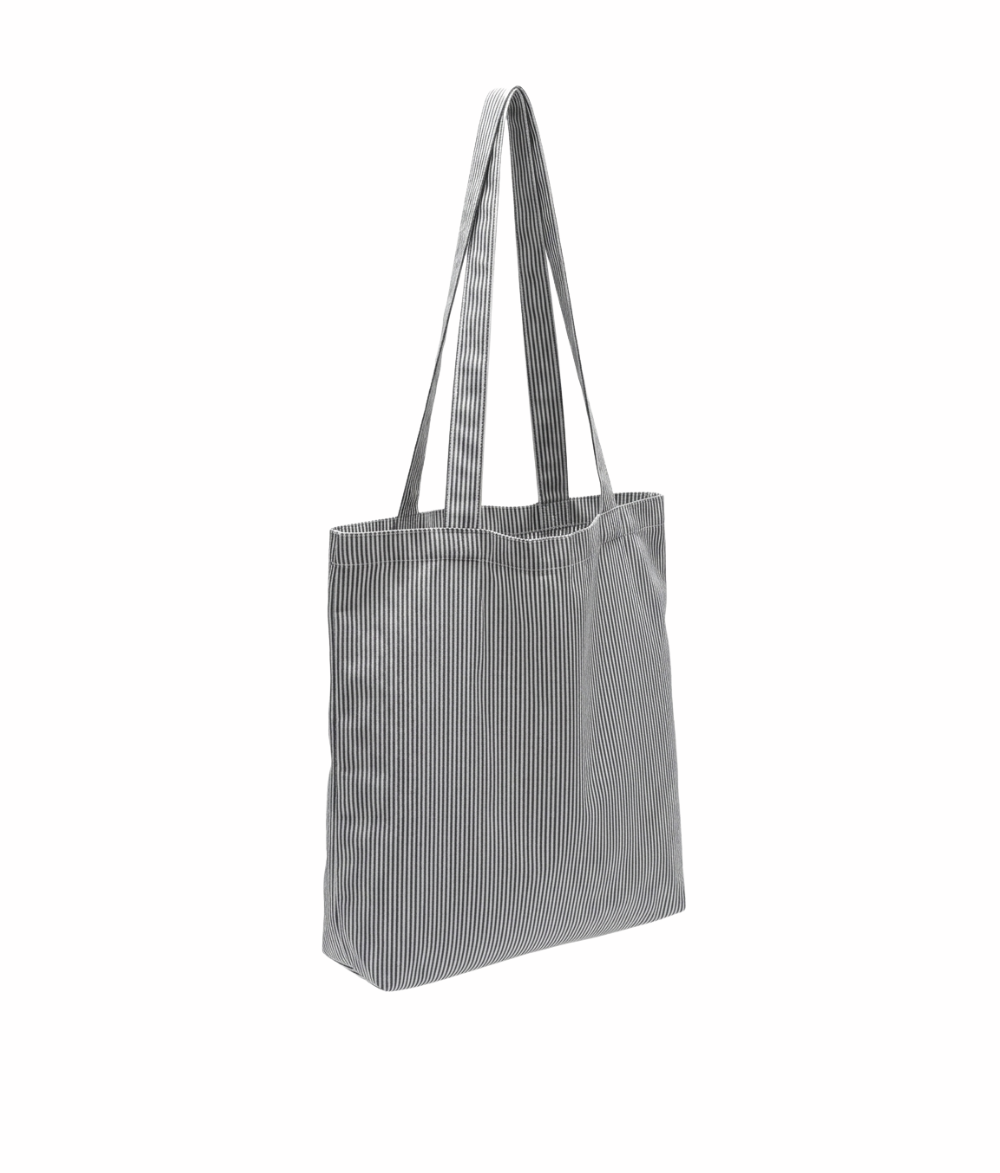 Soft Grey Pinstripe Canvas Tote Bag | Aesthetic Reusable Cotton Shoulder Bag