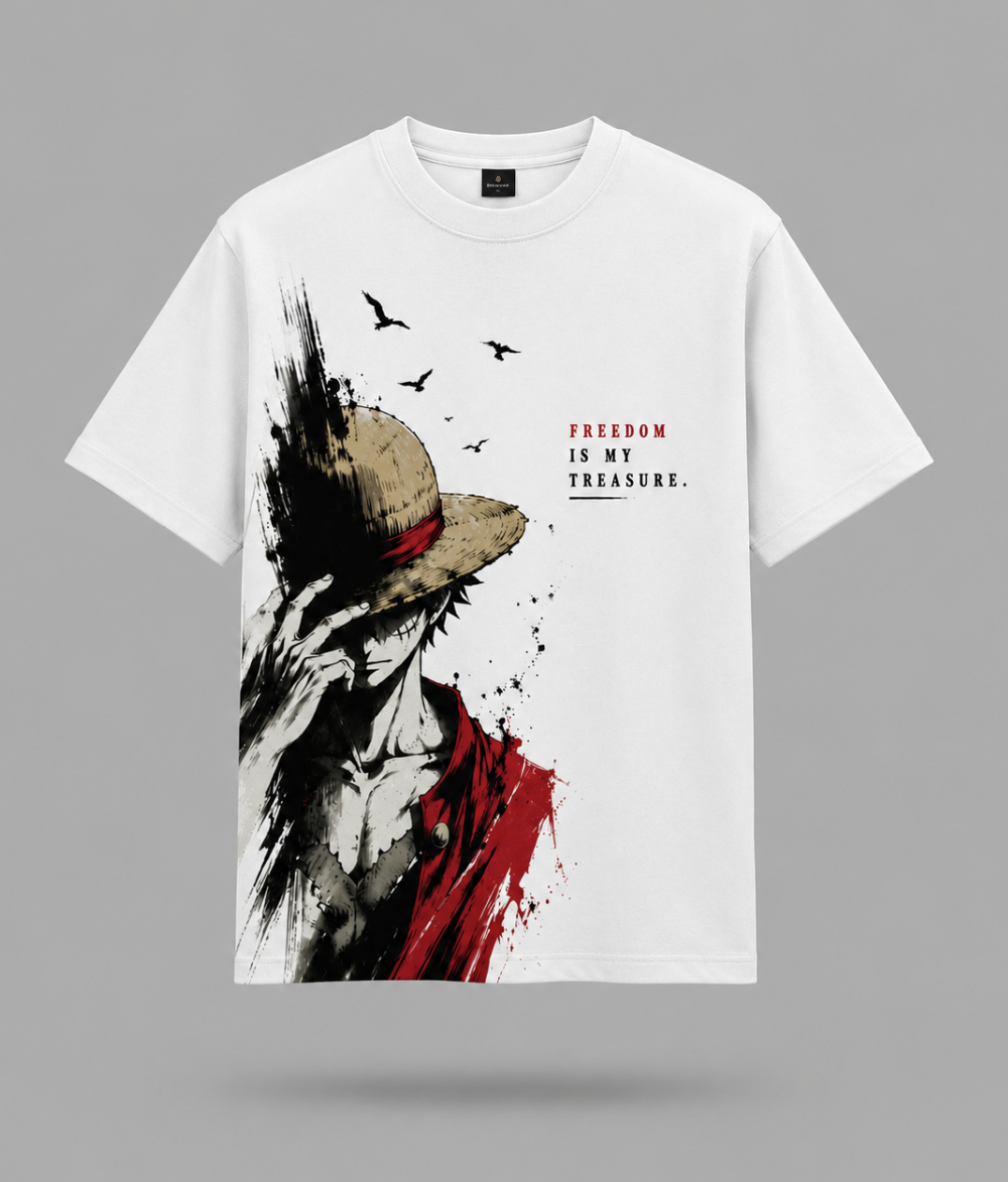 Anime Graphic Print Men's T-Shirt – "Freedom Is My Treasure"