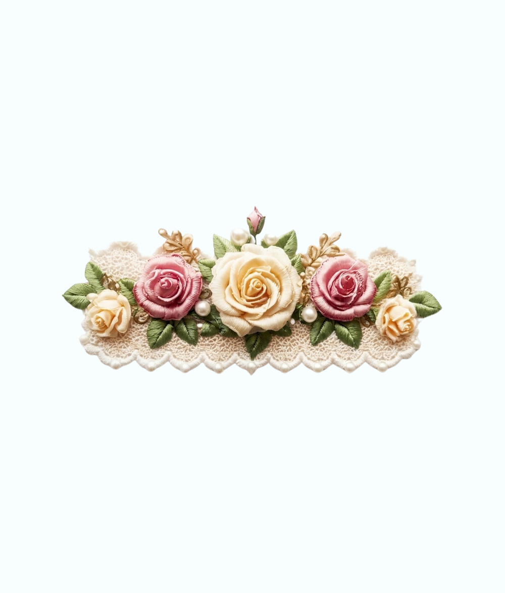 Multi-Color Floral Neckline & 3D Satin Rose Patch
