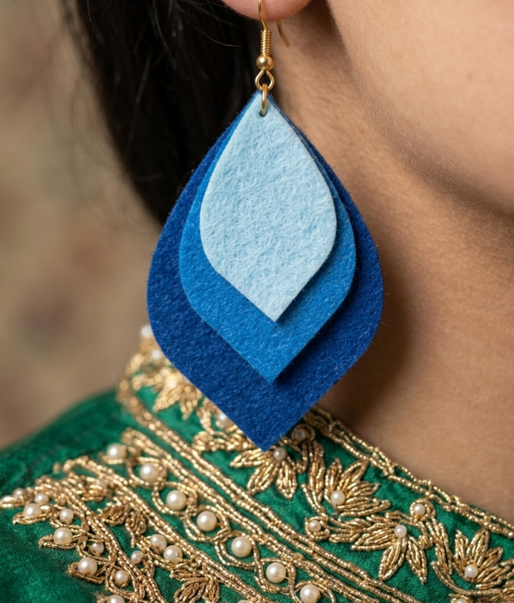 Azure Petal Tiered Felt Earrings