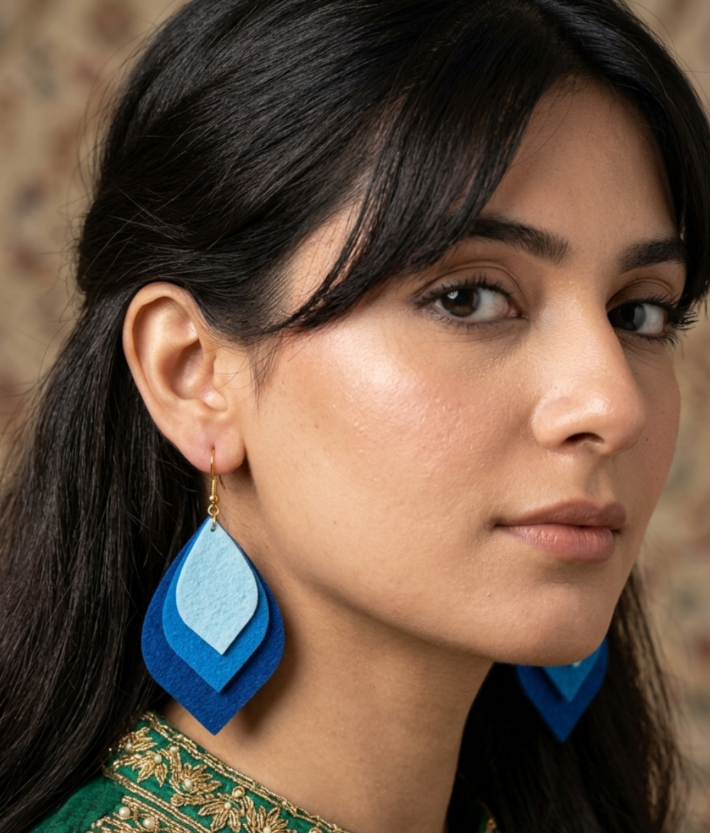 Azure Petal Tiered Felt Earrings