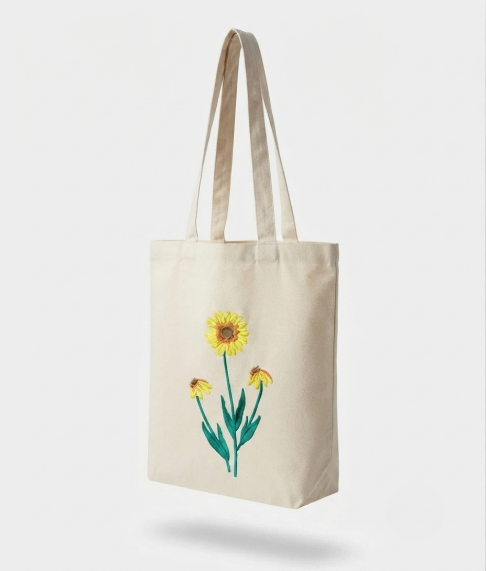 Premium Sunflower Tote Bag | Natural Cotton Canvas Shoulder Bag