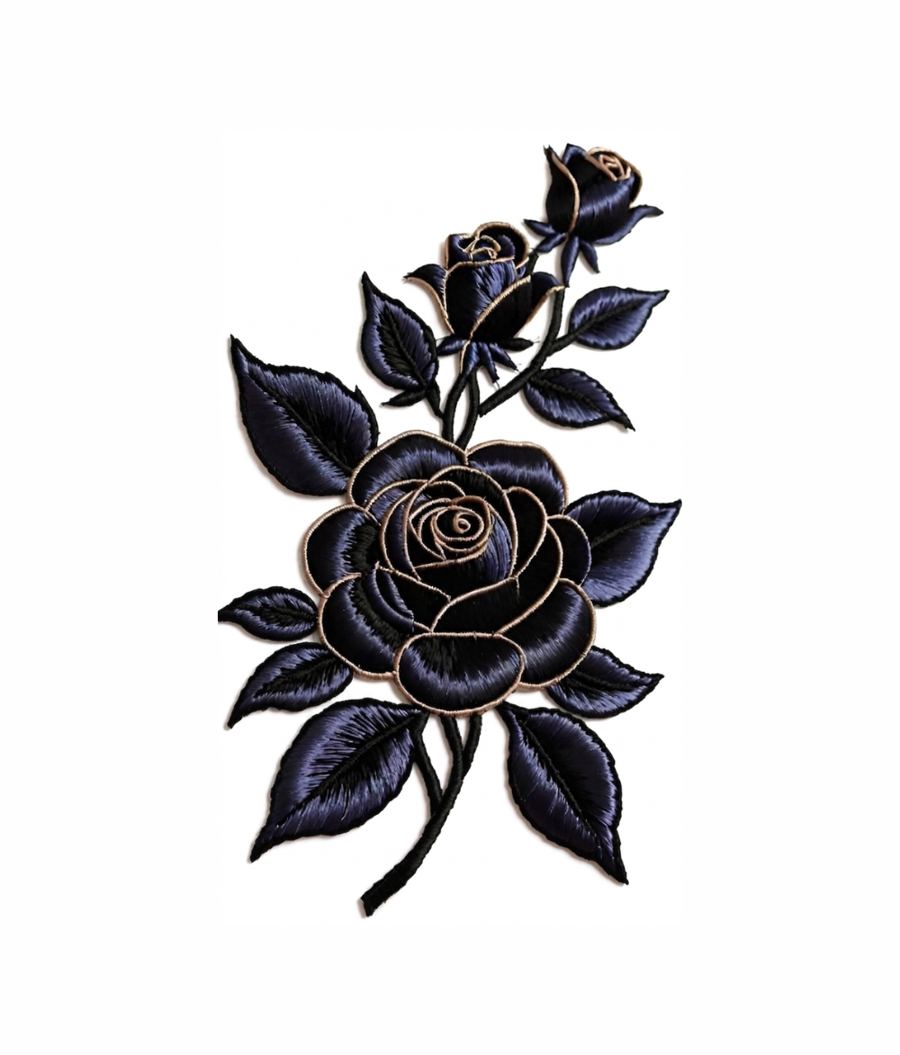 Midnight Rose Silk Embroidered Appliqué