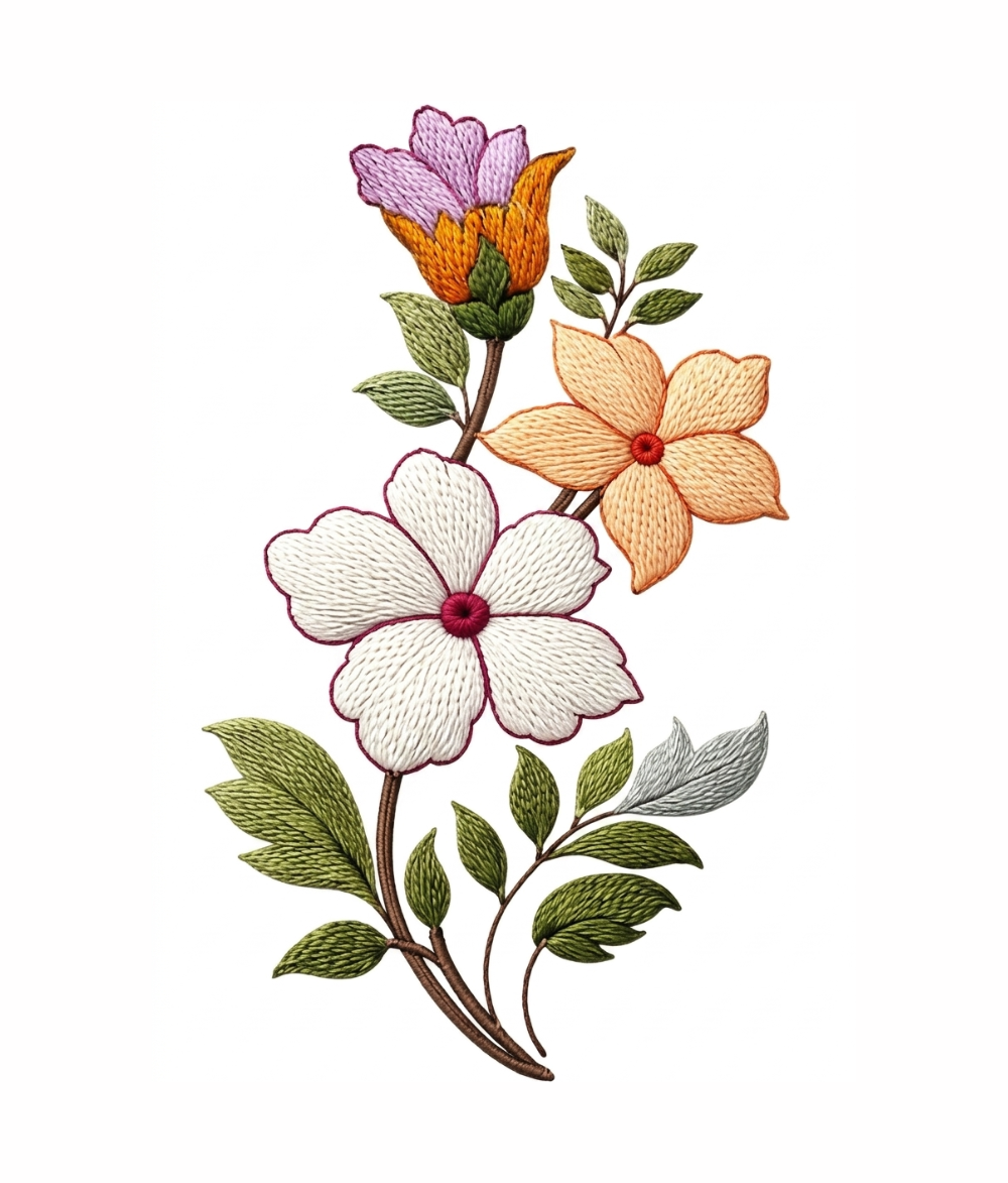 Multi-Color Floral Embroidery Appliqué